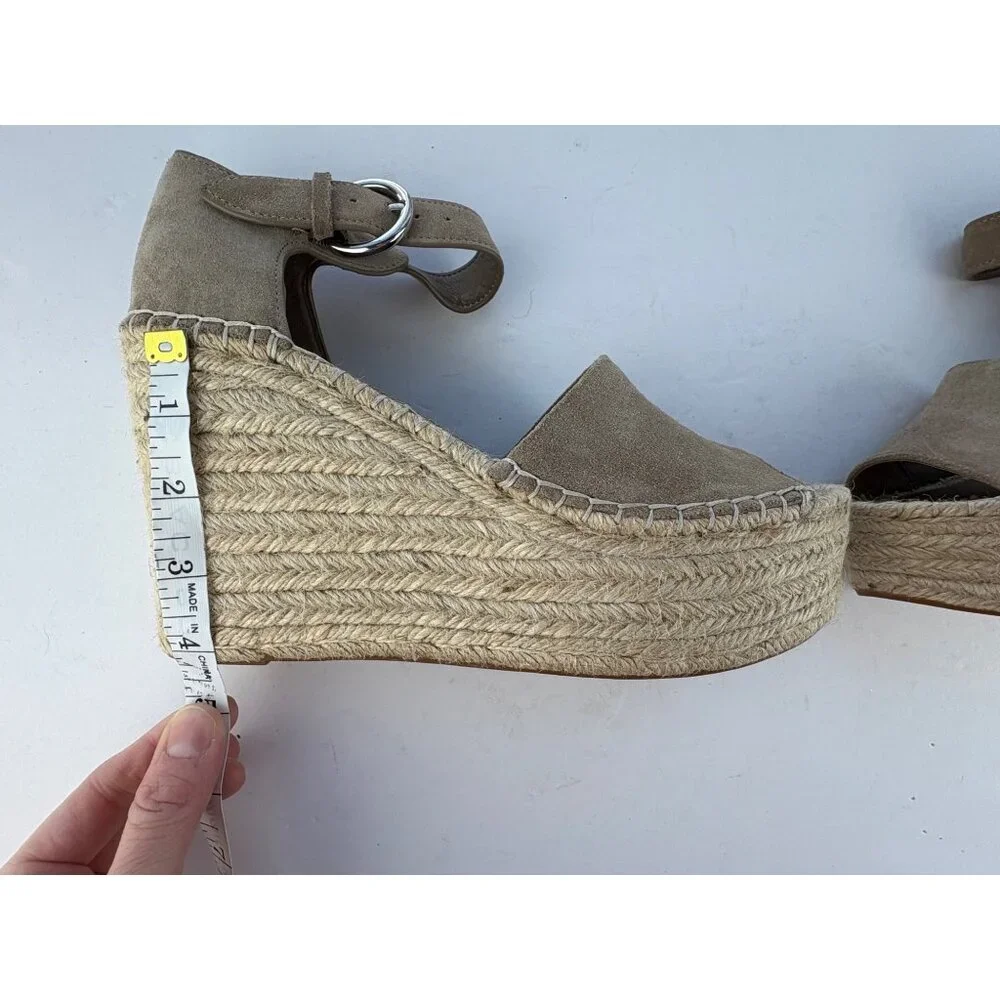 Marc Fisher Nelly Wedge Espadrille Sandal in Tan Taupe Suede Size 9.5
